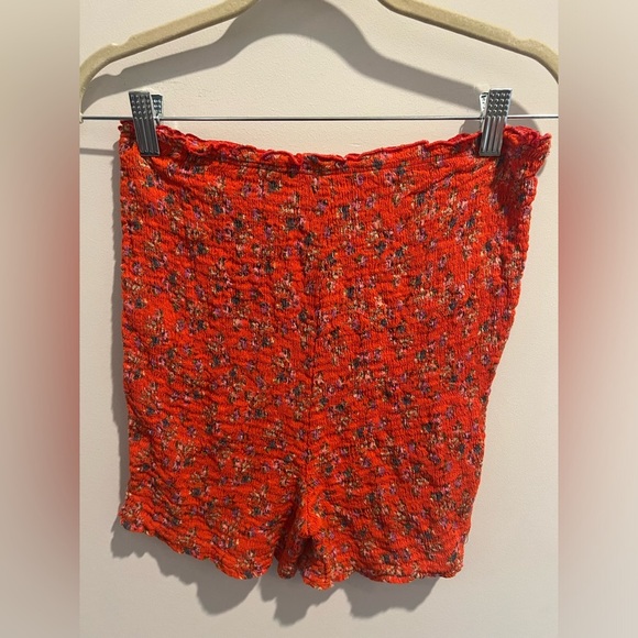 SOLD Free People One Smocked Bike Short Red, Floral Maia Viscose - Picture 2 of 6